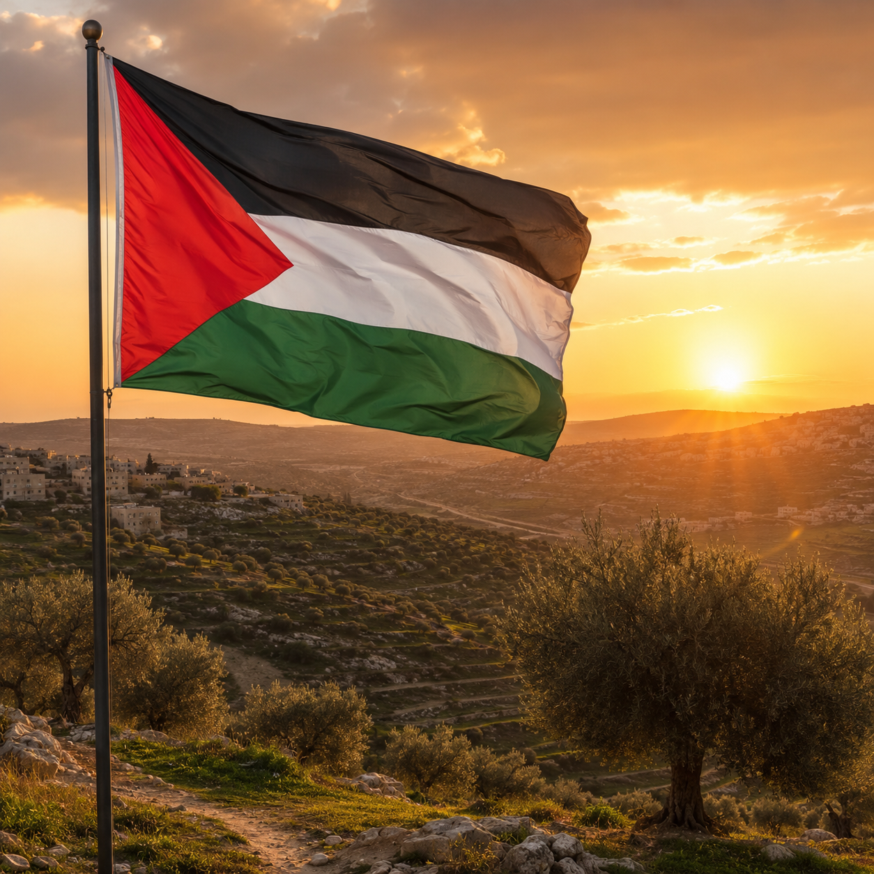 Palestine flag at sunset